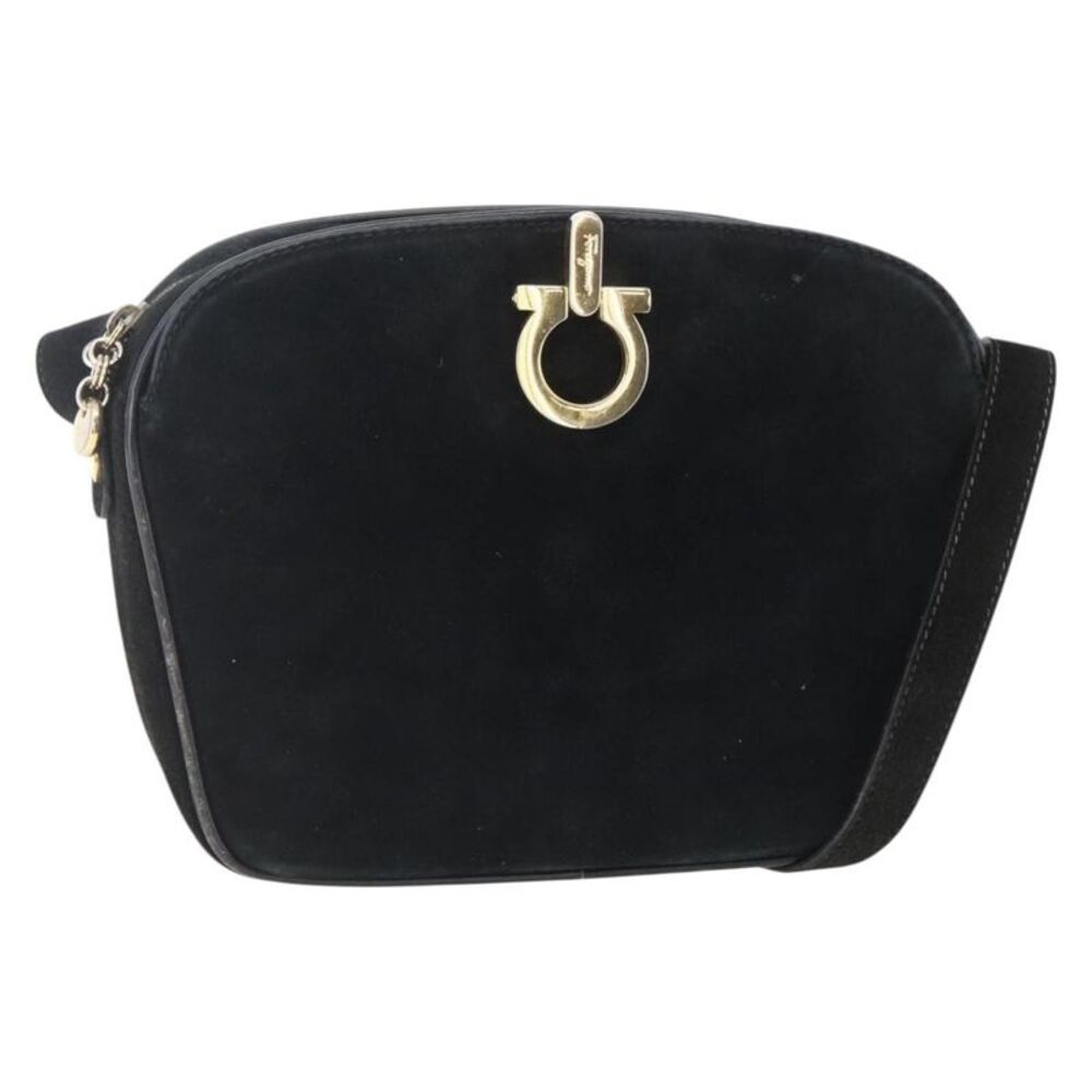 Salvatore Ferragamo Gancini Suede Black Suede Shoulder Bag Bag